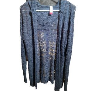 No Boundaries Navy Knit No Close Sweater Hoodie Junior Large (11-13)